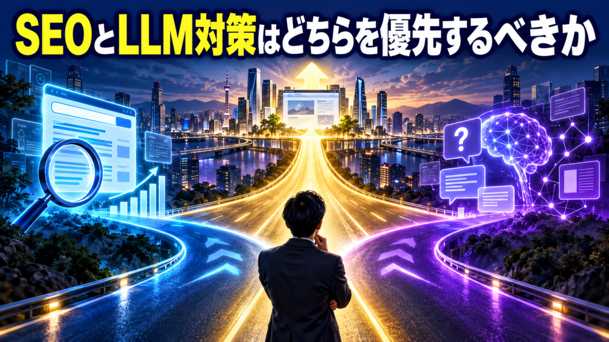 SEOとLLM対策の二つの施策を組み合わせてサイト成長へつなげるイメージ