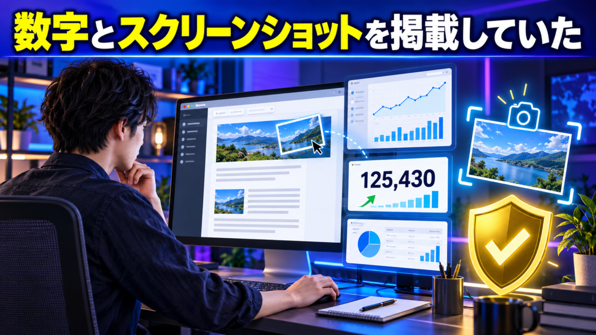 実測した数字と分析画面のスクリーンショットを記事に掲載して信頼性を高める様子