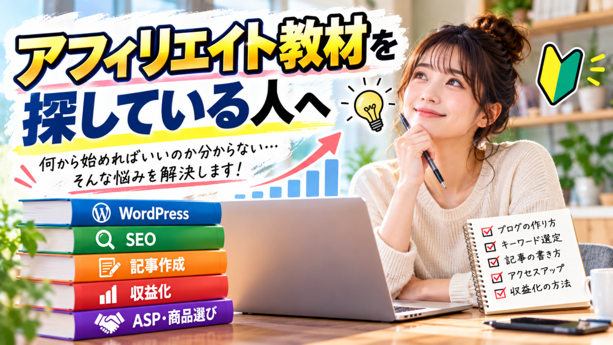 アフィリエイト教材を探している人へ向けた初心者向け解説イメージ