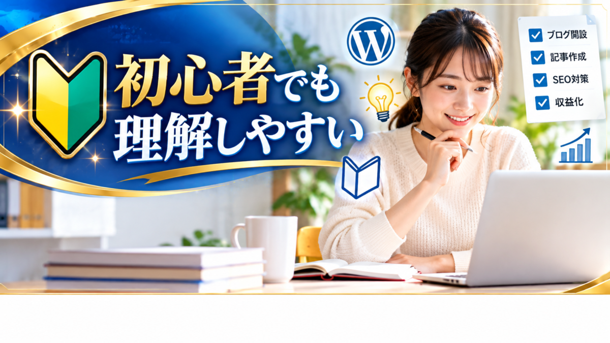 アフィリエイト初心者でも理解しやすいWordPressブログ開設・記事作成・SEO対策・収益化の学習イメージ